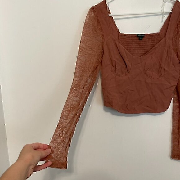WILD FABLE Long Sleeve Lace Bustier Top Mauve Pink Brown Y2K 90s Cropped Crop M - Picture 8 of 13